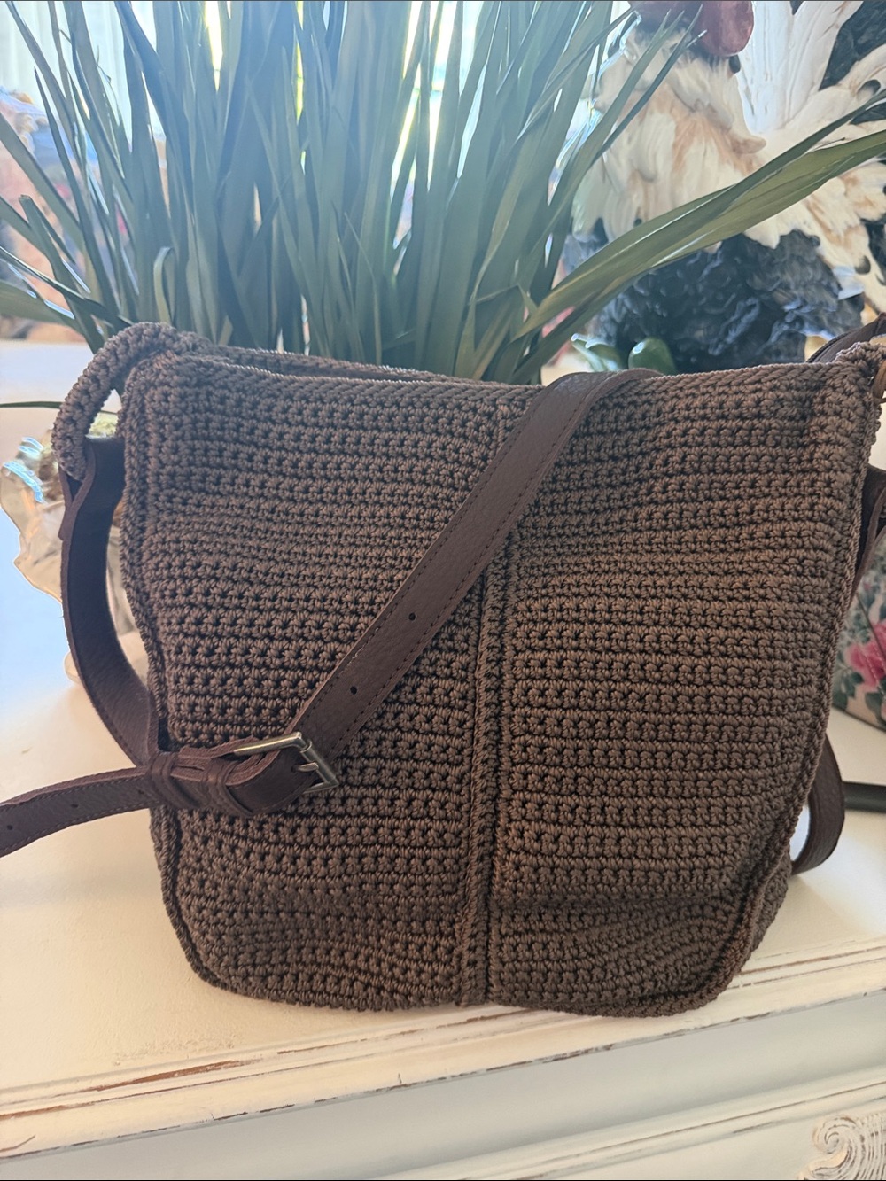 The Sak Chocolate Brown Crochet Crossbody Bag